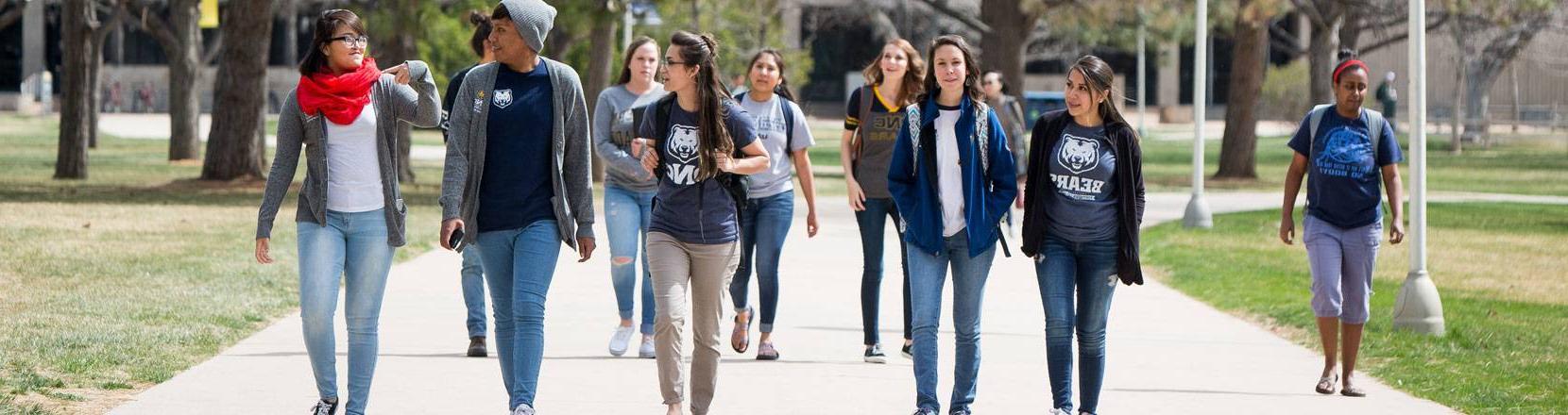 Native American Student Services students walking on the UNC Campus